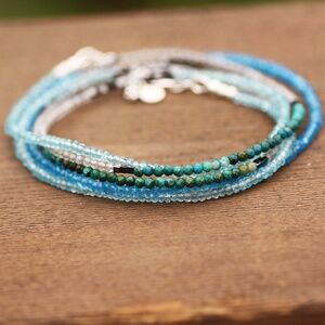 Labradorite, Chrysocolla Wrap Bracelet Convertible Necklace Sterling Silver 37"